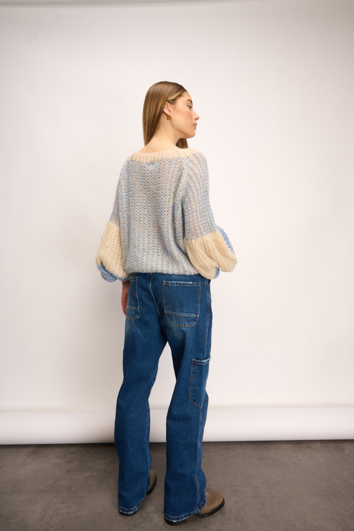 Liana Knit Sweater Dusty Blue Cream