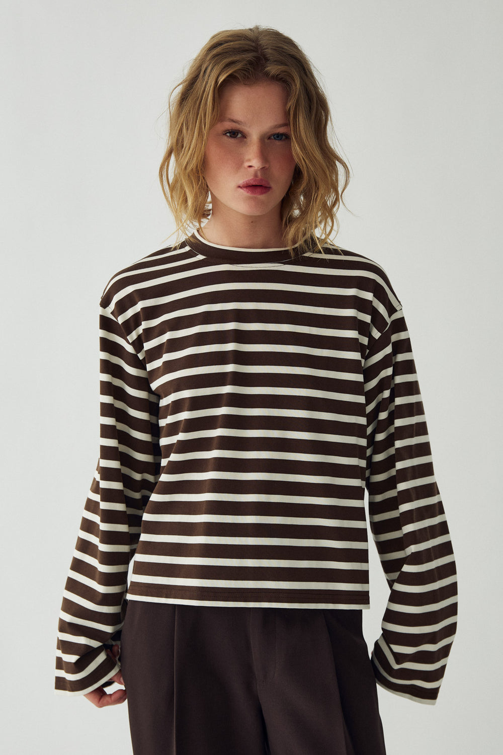 N-Maple LS T-Shirt Eton Brown Ivory Stripe