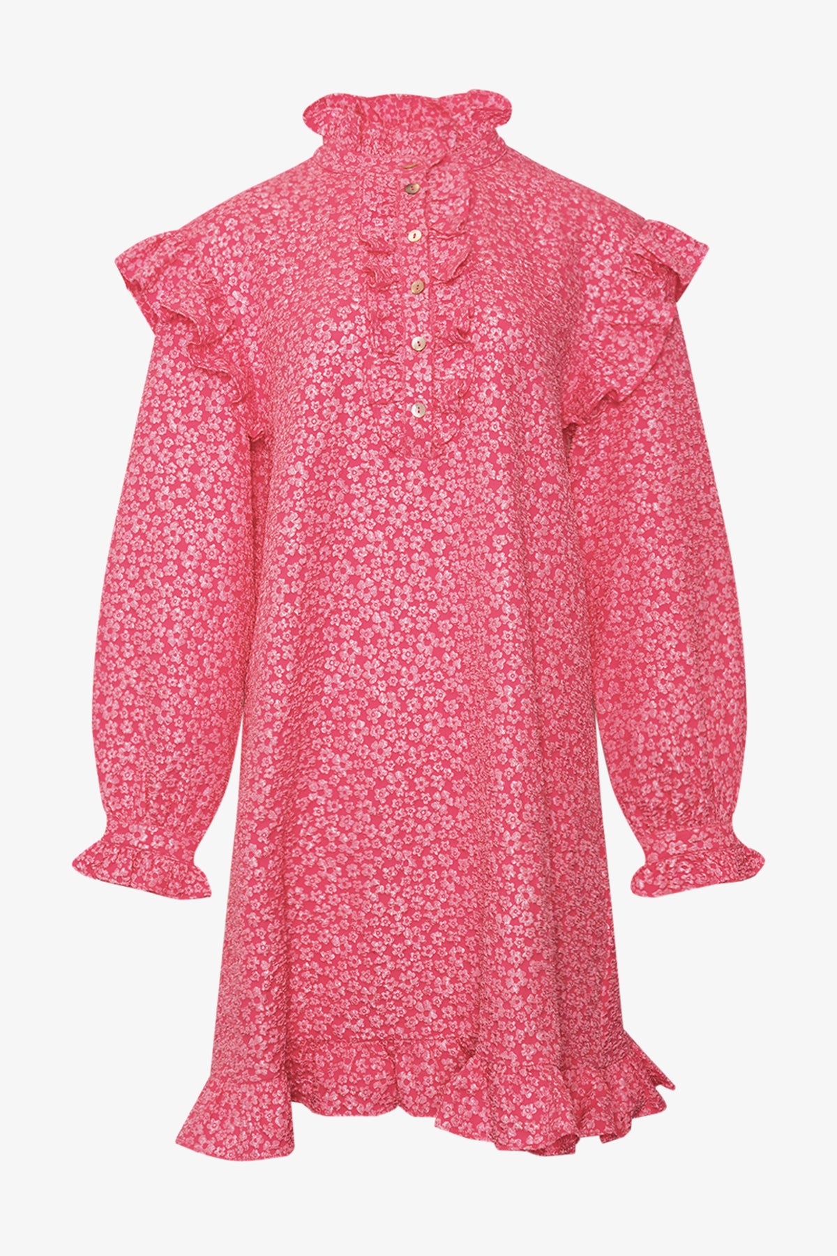 Noellas Reno Ruby Ruffle Dress Bright Pink. Køb Kjoler hos www.noillafashion.com